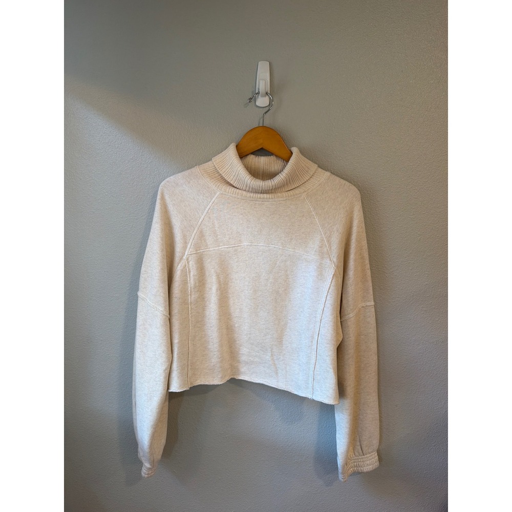 Aerie Turtleneck Sweatshirt Women Med Cream Cropped Split Back Fleece New Comfy